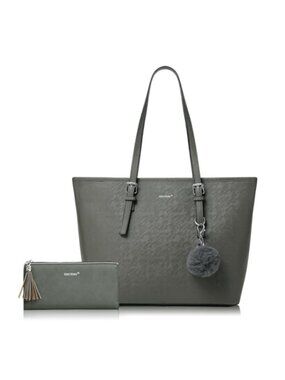 Large Tote Bag PU Leather Shoulder Handbag with Zipper Work Purse Set